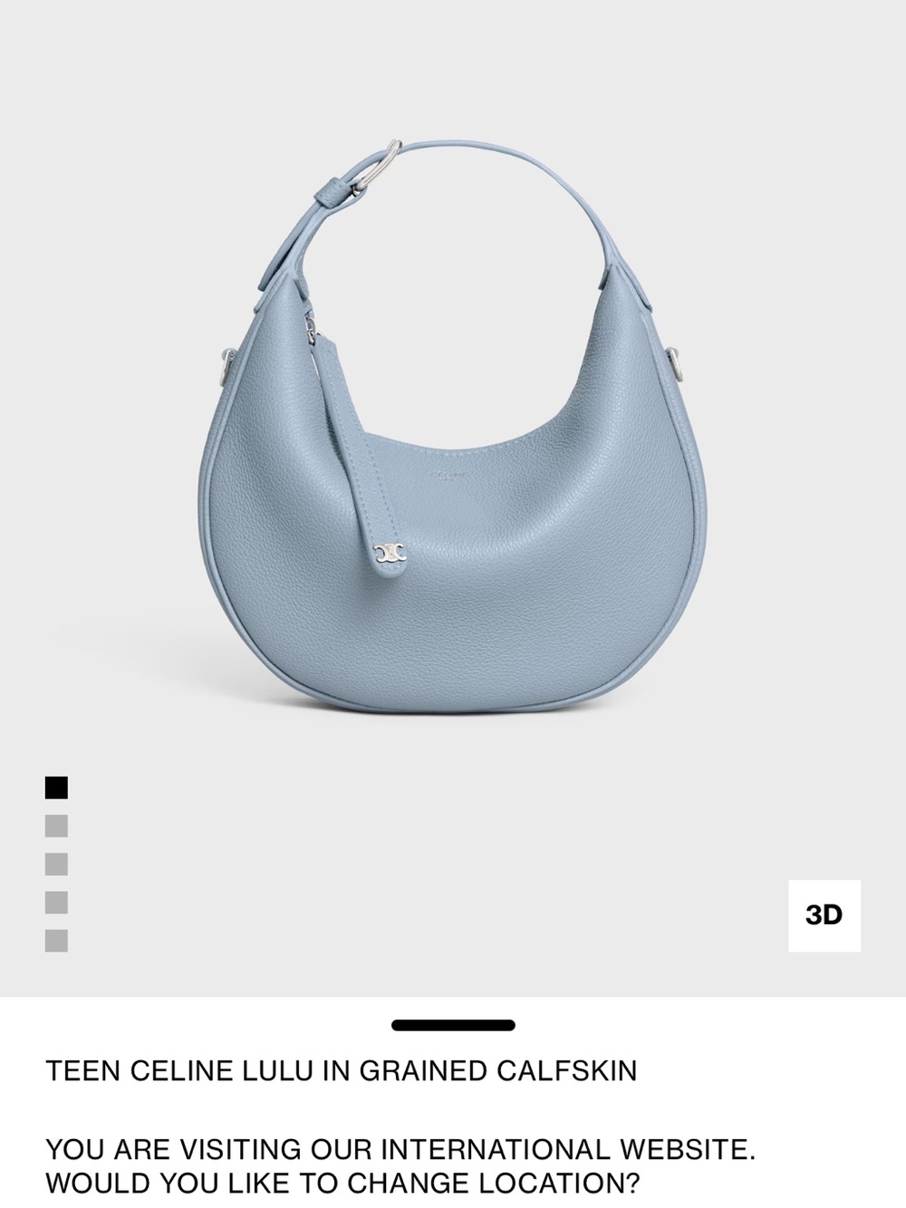 Celine Teen Lulu Hobo Bag in Pale Blue Grained Calfskin